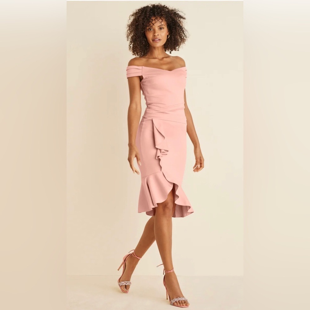 Peach Asymmetrical Ruffled Midi Dress